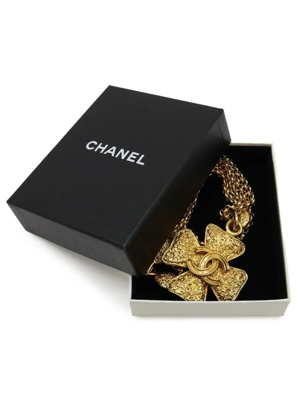 Chanel 95A Clover CC Logo Large Chain Pendant 2-Way Belt Gold Plated Necklace